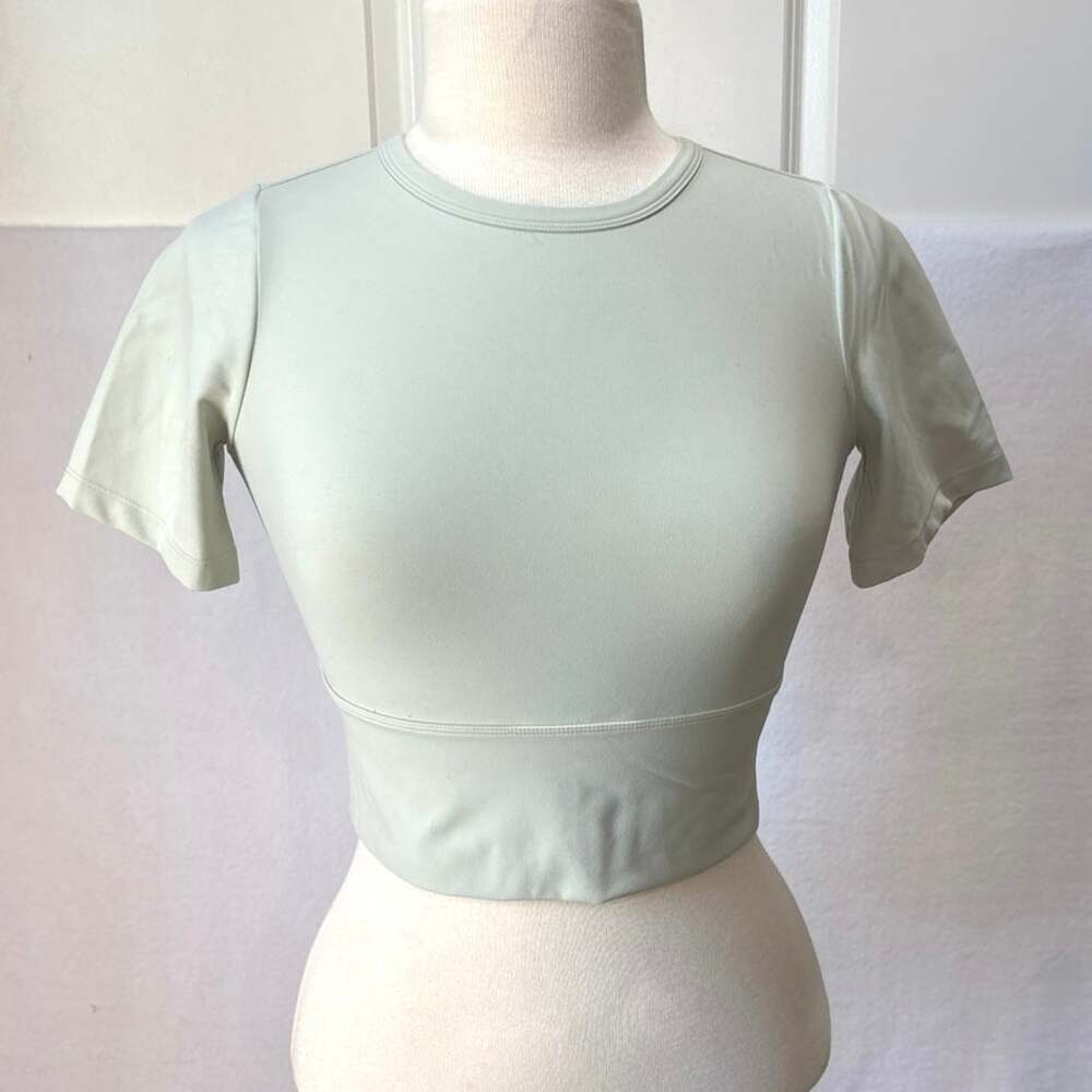 FLX Shirt Womens Green Travel Leisure Cropped Short Sleeve Top Size XSmall